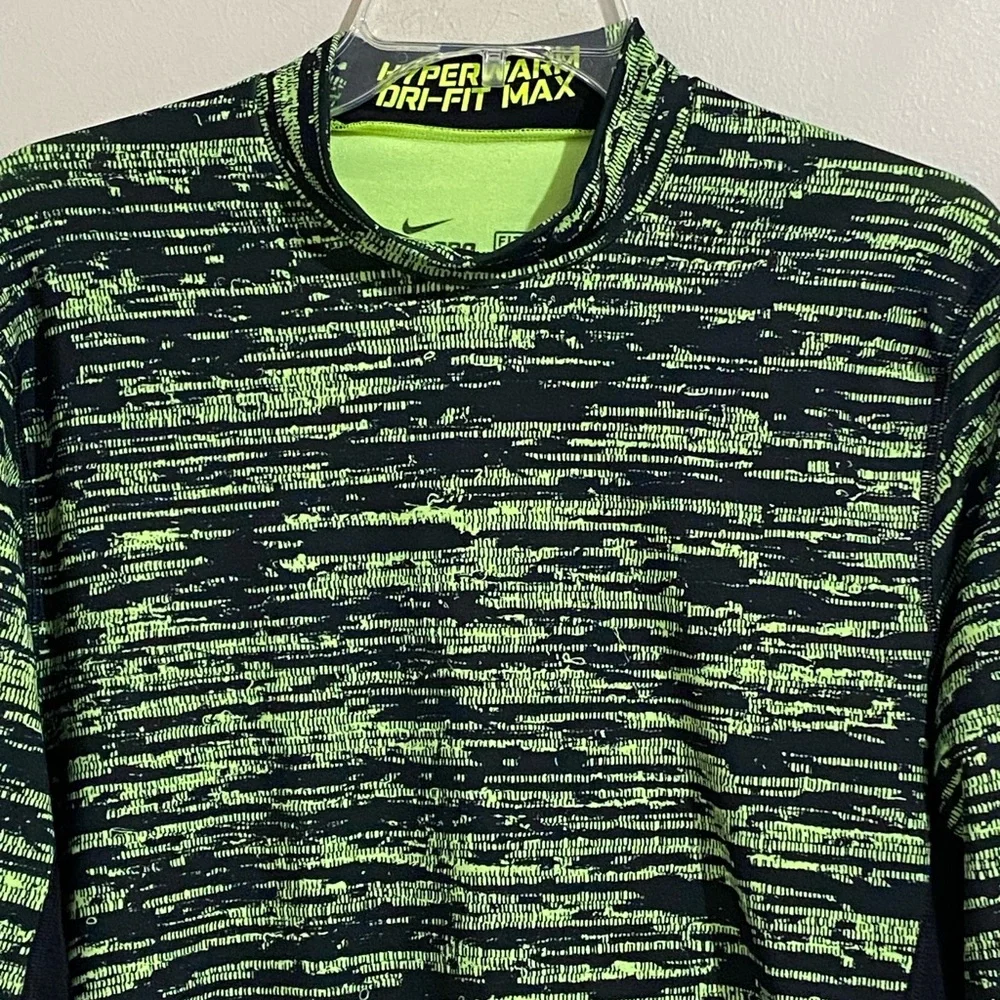 Nike Men Pro Combat Fitted Neon Green and‎ Black Dri-FIT Training Top Size L